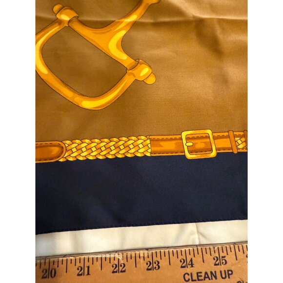 Vtg Equestrian Print Scarf Shawl 33" X 33" Blue & Gold Polyester Square Italy - Picture 7 of 9